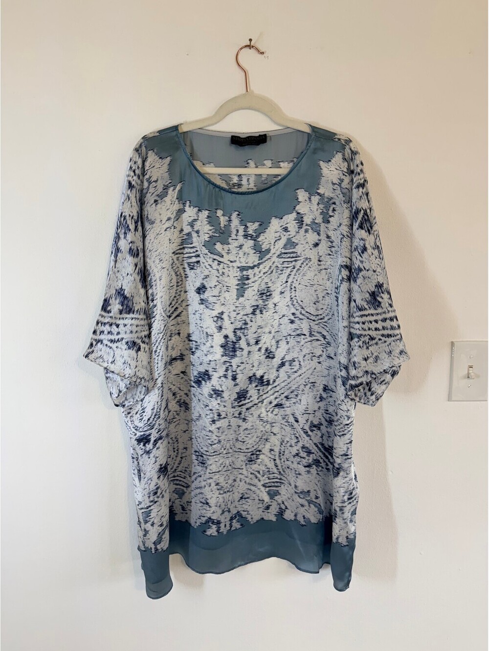 Marina Rinaldi Silk Blouse Blue Abstract Print Made in Italy Plus Size - Picture 2 of 8